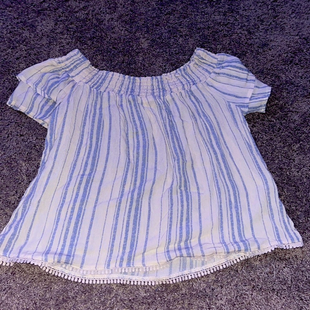 blue and white top
